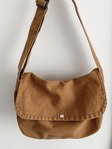 Borsa a Tracolla Giapponese Minimalista in Tela per Donna Borsa Tote con Patta Vintage Borsa a Spalla con Tracolla Regolabile