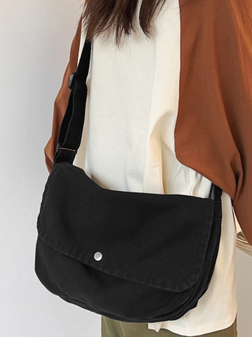 Borsa a Tracolla Giapponese Minimalista in Tela per Donna Borsa Tote con Patta Vintage Borsa a Spalla con Tracolla Regolabile