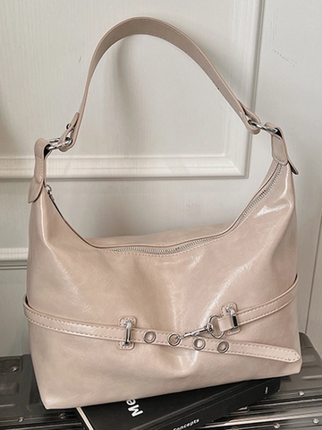 Women Large Capacity PU Leather Tote Bag Minimalist Retro Shoulder Underarm Bag Commuting Crossbody Bag Fashion Solid Purse