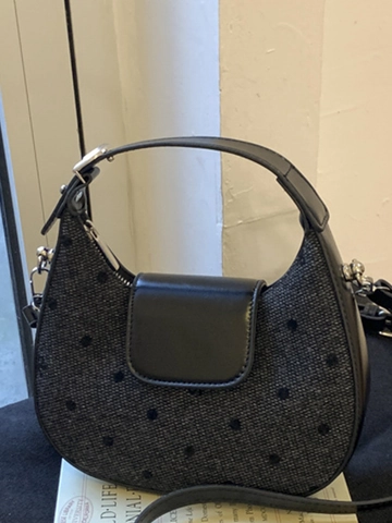 Women Fashion Polka Dot Bow Shoulder Bag Retro PU Leather Splicing Underarm Bag French Simple Hobo Crossbody Handbag For Daily