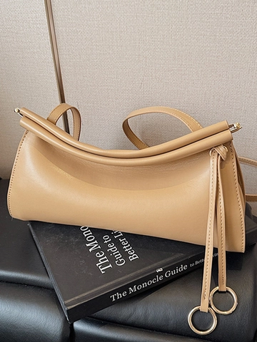 Borsa Baguette Minimalista in Pelle PU per Donna Borsa a Tracolla Retrò Tinta Unita Con Decorazione ad Anello in Metallo