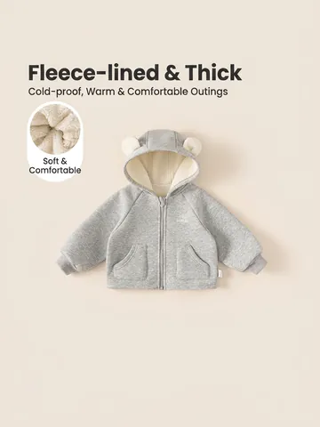 Giacca Con Cappuccio per Bambini In Pile Ispessito Inverno Misto Cotone Capispalla Con Orecchie di Orso Grigio