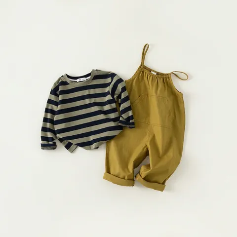 Cotton Striped Long Sleeve T-Shirt And Suspender Pants Clothing For Boys Casual Spring Autumn Baby Boy Top And Overalls