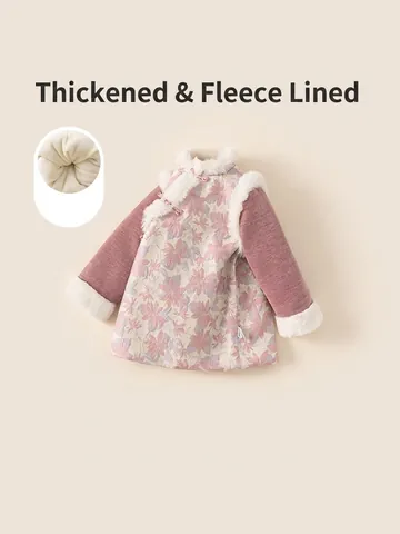 Chinesischer Stil Qipao Kleid Für Mädchen Winter Dick Warm Fleece Gefüttert Blumen Retro Neujahr Party Traditionelles Kleid