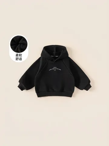 Felpa con Cappuccio in Pile da Ragazzo Invernale Ispessita Calda Pullover Casual Maniche Raglan a Contrasto Top Sportivo Bambini Nero