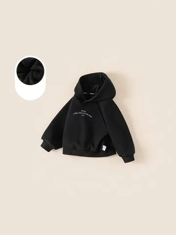 Felpa con Cappuccio in Pile da Ragazzo Invernale Ispessita Calda Pullover Casual Maniche Raglan a Contrasto Top Sportivo Bambini Nero