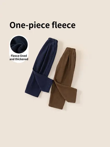 Pantaloni a Gamba Larga in Velluto a Coste Invernali da Ragazzo Foderati in Pile Caldi Spessi Casual a Gamba Dritta