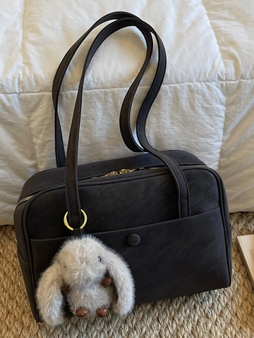 Borsa Tote in Velluto a Coste di Grande Capacità Donna Retrò Minimalista a Tracolla Con Ciondolo a Coniglio in Peluche