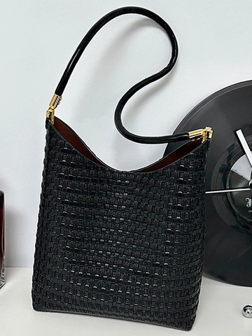 Retro Große Kapazität Gewebte Unterarmtasche Für Damen Mode PU Leder Umhängetasche Einfach Casual Commute Tote Bag Handtasche