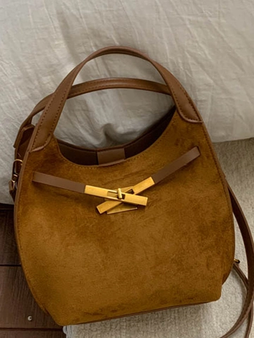 Borsa a Secchiello in Pelle PU Vintage da Donna Borsa a Tracolla Minimalista con Serratura in Metallo per Pendolari