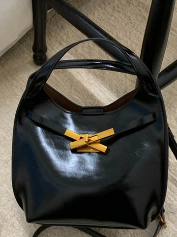 Borsa a Secchiello in Pelle PU Vintage da Donna Borsa a Tracolla Minimalista con Serratura in Metallo per Pendolari