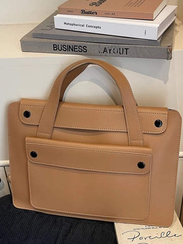 Bolso Tote de Cuero PU Minimalista para Mujer de Gran Capacidad Bolso de Hombro Informal para Trabajo Oficina Desplazamiento Color Sólido Bolso de Mano para Computadora Portátil