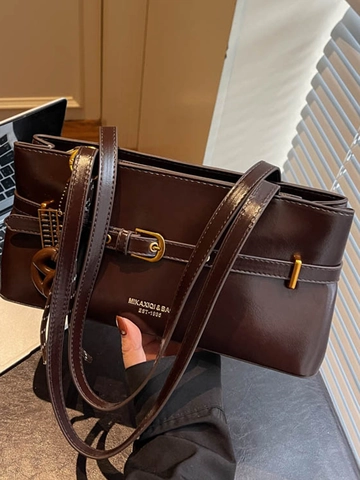 Women Retro PU Leather Underarm Bag Minimalist Commuting Shoulder Bag With Decorative Belt Buckle Fashion Baguette Handbag
