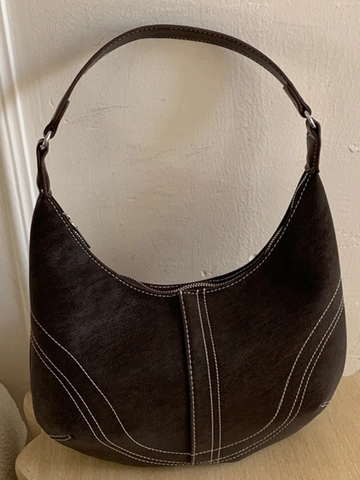 Retro Contraststiksel PU Leer Onderarmtas Grote Capaciteit Halve Maan Hobo Schoudertas Voor Dames Dagelijks Gebruik