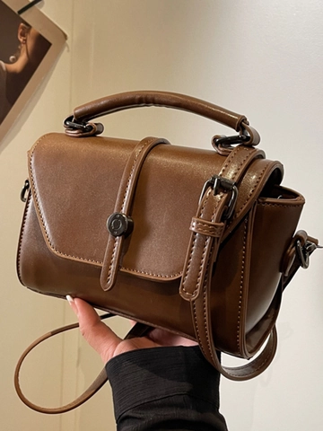 Bolso Cuadrado de Cuero PU Retro para Mujer Bolso de Hombro Cruzado Elegante de Moda Con Asa Superior Maletín Minimalista