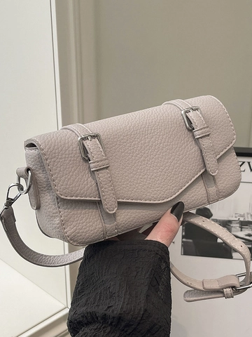 Women's Vintage PU Leather Small Square Crossbody Bag Minimalist Stitching Litchi Texture Shoulder Bag Silver Buckle Purse