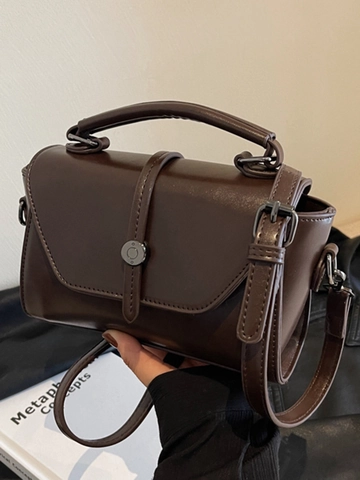 Bolso Cuadrado de Cuero PU Retro para Mujer Bolso de Hombro Cruzado Elegante de Moda Con Asa Superior Maletín Minimalista