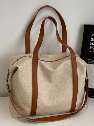 Große Kapazität Leinwand Tragetasche Damen Mode Kunstleder Riemen Handtasche Lässige Umhängetasche Für Arbeit Reise Einkauf