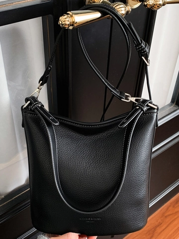Women Casual PU Leather Bucket Bag Solid Color Shoulder Crossbody Bag Minimalist Urban Stitching Tote Purse For Everyday Wear