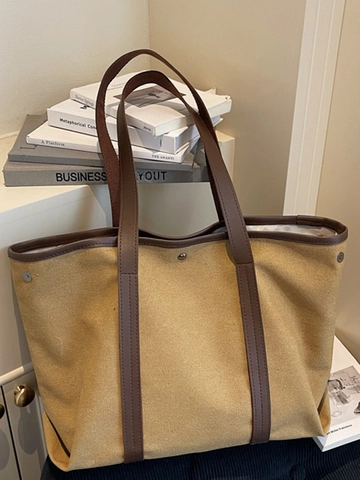 Große Kapazität Segeltuch Einkaufstasche Damen Kunstleder Patchwork Handtasche Casual Schultertasche Für Pendler Alltag