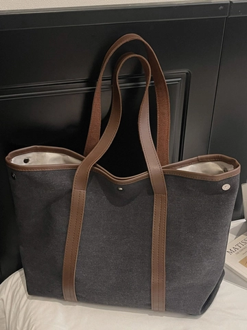 Große Kapazität Segeltuch Einkaufstasche Damen Kunstleder Patchwork Handtasche Casual Schultertasche Für Pendler Alltag