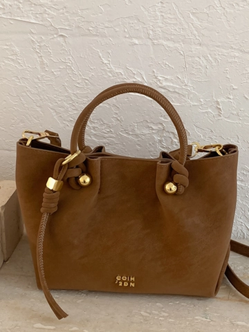 Borsa a Secchiello in Pelle PU Retro per Donna Borsa a Tracolla Minimalista Con Fibbia Magnetica Sfera di Metallo Nodo Regalo