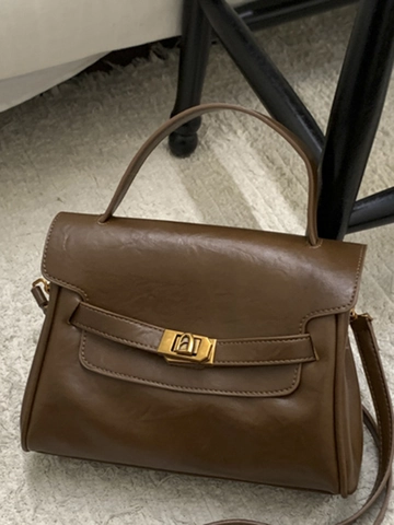 Sac Fourre-tout pour Femme en Cuir PU Grande Capacité Vintage Rétro Minimaliste Sac à Main Bandoulière avec Verrou en Métal Élégant