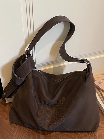 Damen Samt Einkaufstasche Mit Großer Kapazität Blumen Buchstaben Geprägt Geknoteter Riemen Schultertasche Retro Lässig