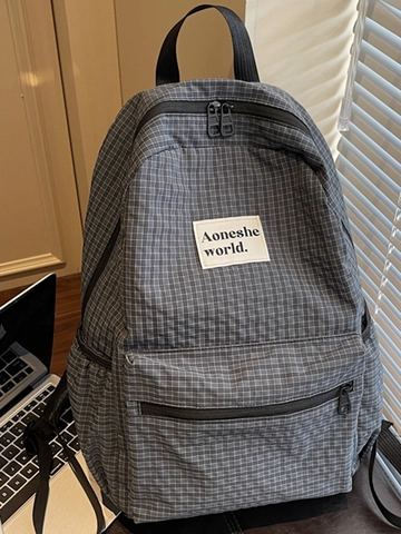 Damen Casual Karierter Rucksack Große Kapazität Polyester Schulrucksack Mit Seitentaschen Für Studenten Reisen Alltag