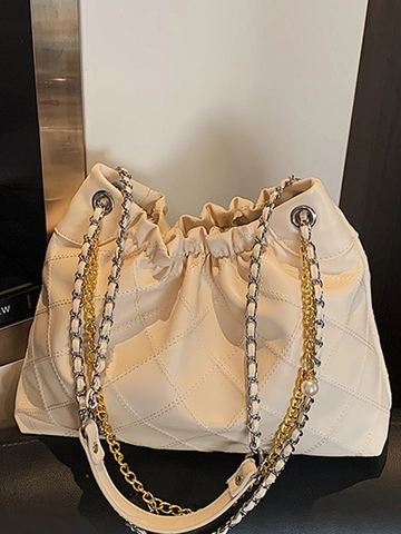 Borsa a Secchiello Trapuntata Urbana Semplice da Donna in Pelle PU con Motivo a Rombi Borsa a Tracolla con Catena Pendente