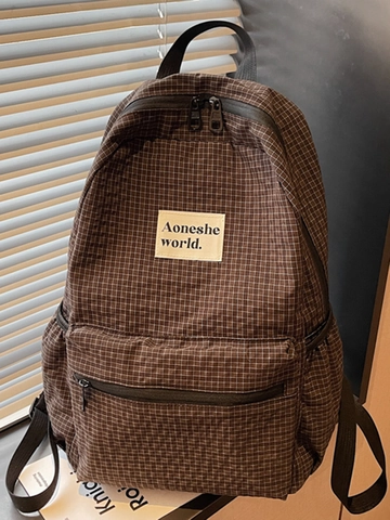 Damen Casual Karierter Rucksack Große Kapazität Polyester Schulrucksack Mit Seitentaschen Für Studenten Reisen Alltag
