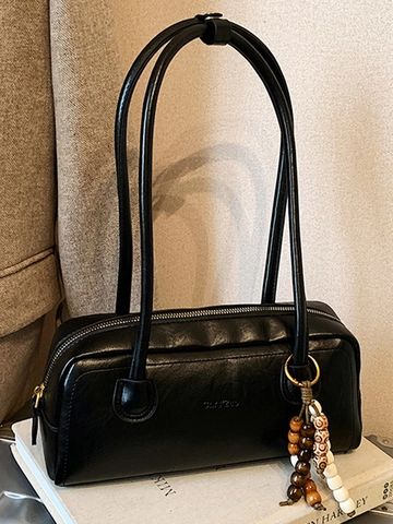 Vrouwen Retro PU Leer Onderarmtas Grote Capaciteit Stedelijk Minimalistisch Schoudertas Met Kralenhanger Chique Handtas