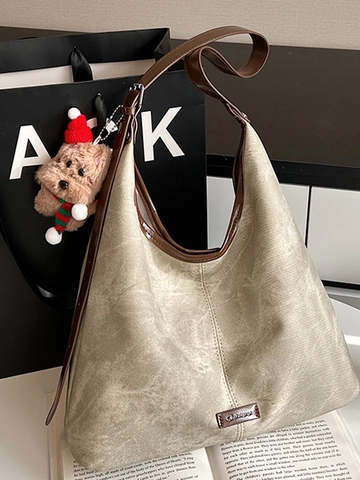Borsa Tote da Donna Grande Capacità in Pelle PU Texture Marmo Vintage Borsa a Spalla Con Ciondolo a Orsetto Stile Coreano Hobo