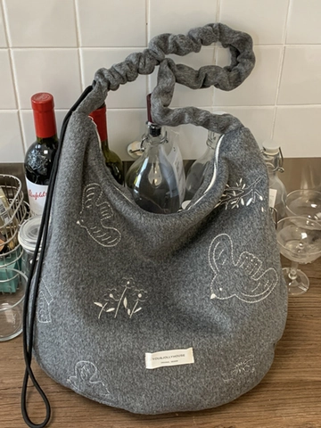 Damen Große Kapazität Polyester Tragetasche Bestickt Vogel Blumenmuster Umhängetasche Mit Gerafftem Schultergurt Hobo Tasche