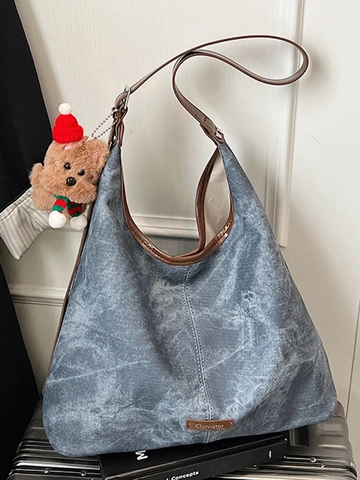 Borsa Tote da Donna Grande Capacità in Pelle PU Texture Marmo Vintage Borsa a Spalla Con Ciondolo a Orsetto Stile Coreano Hobo