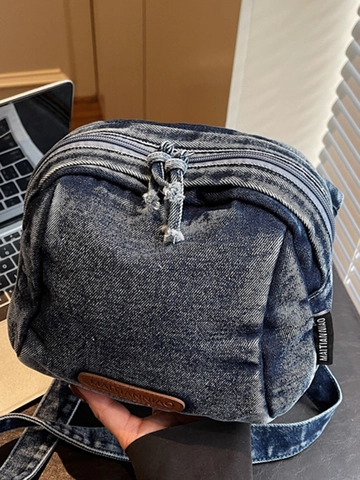 Sac Bandoulière en Jean Lavé Vintage pour Femmes Forme de Coquille Sac à Épaule Grande Capacité Sac Messager Avec Bandoulière Réglable