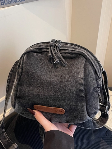 Sac Bandoulière en Jean Lavé Vintage pour Femmes Forme de Coquille Sac à Épaule Grande Capacité Sac Messager Avec Bandoulière Réglable