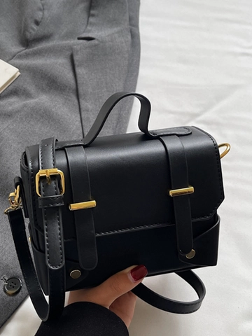 Vintage PU-Leder Kleine Quadratische Tasche Für Damen Minimalistische Umhängetasche Mit Griff Oben Goldene Fünf-Sterne-Hardware