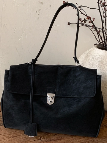 Bolso Tote de Cuero PU Retro de Gran Capacidad para Mujer Bolso de Hombro Mate Simple con Hebilla de Metal Bolso Urbano