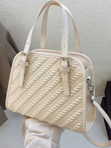 Damen Mode PU Leder Wellentextur Umhängetasche Minimalistische Quadratische Schultertasche Mit Griff Und Verstellbarem Riemen Einfache Alltagstasche