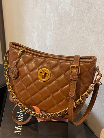 Women Quilted Chain Underarm Bag Vintage PU Leather Shoulder Bag Urban Minimalist Crossbody Bag Fashion Square Purse