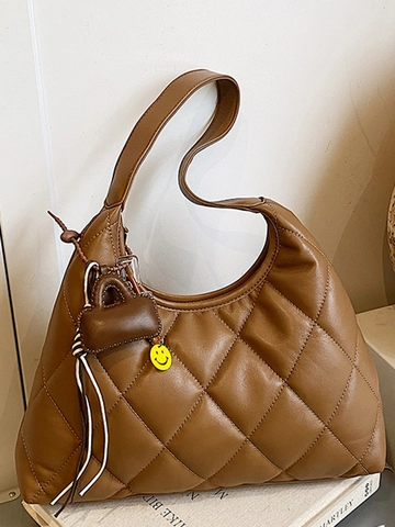 Grote Capaciteit PU Lederen Gewatteerde Okseltas Voor Dames Vintage Hobo Schoudertas Met Glimlach Hanger Urban Simple Tote Bag