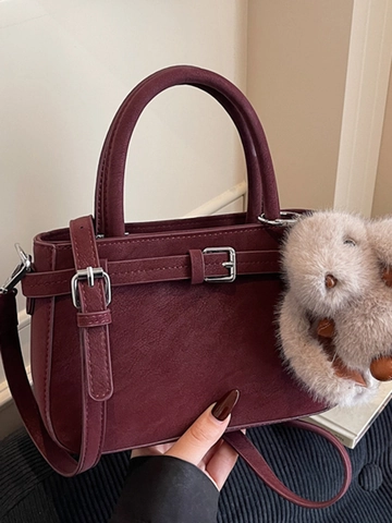 Sac à Main en Cuir PU Rétro Français pour Femmes Sac Bandoulière Urbain Simple Avec Pendentif Lapin en Peluche