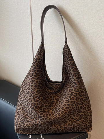 Damen Große Kapazität Leopardenmuster Wildleder Tote Bag Urban Minimalistische Lässige Schultertasche Für Tägliches Pendeln Mode Handtasche