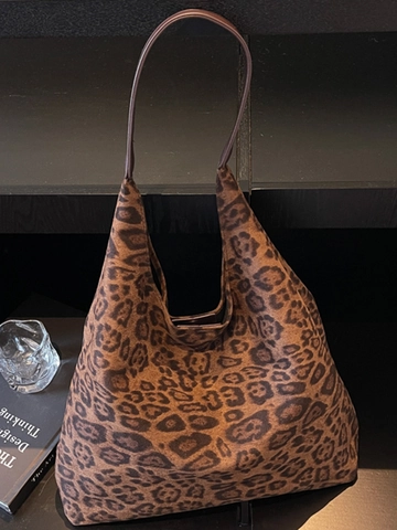 Damen Große Kapazität Leopardenmuster Wildleder Tote Bag Urban Minimalistische Lässige Schultertasche Für Tägliches Pendeln Mode Handtasche