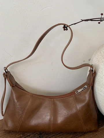 Vintage PU Leather Underarm Dumpling Bag For Women Retro Stitching Shoulder Bag Minimalist Commuter Crossbody Bag Handbag