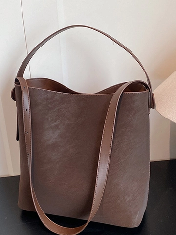 Vintage Große Kapazität PU Leder Eimertasche Für Damen Stilvolle Spleißen Einzelne Schulter Umhängetasche Tote Bag Pendeln Alltag