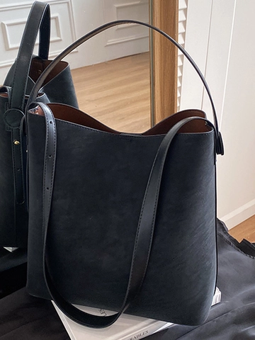 Vintage Große Kapazität PU Leder Eimertasche Für Damen Stilvolle Spleißen Einzelne Schulter Umhängetasche Tote Bag Pendeln Alltag