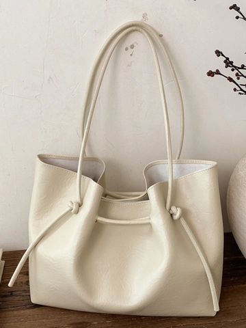 Retro Large Capacity Tote Bag For Women Minimalist PU Leather Shoulder Bag Soft Wrinkled Handbag Fashion Commuter Bag
