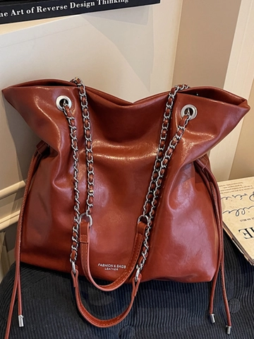Borsa Tote Grande Capacità in Pelle PU Retrò da Donna Con Tracolla a Catena Minimalista Urbana Borsa a Spalla Inverno
